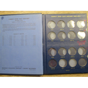 Whitman classic bookshelf album for Barber Half Dollars - 1907-1915 - vintage