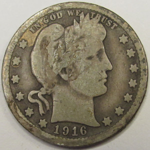 1916 D Barber Quarter - antique Denver mintmark silver coin