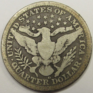 1916 D Barber Quarter - antique Denver mintmark silver coin