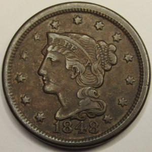 1848 Braided Hair Large Cent - antique better condition American old penny