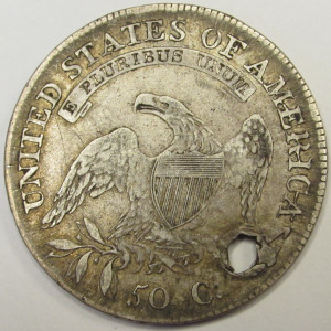1809 Capped Bust Half Dollar - antique holed American silver coin
