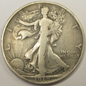 1919 S Walking Liberty Half Dollar - antique San Francisco mintmark silver coin