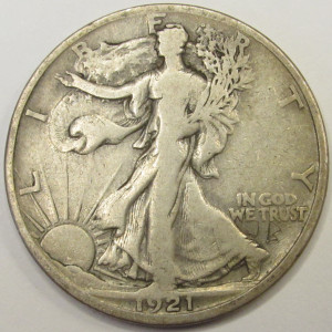 1921 S Walking Liberty Half Dollar - antique San Francisco mintmark silver coin