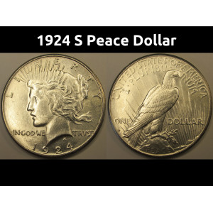 1924 S Peace Dollar - antique San Francisco mintmark silver dollar