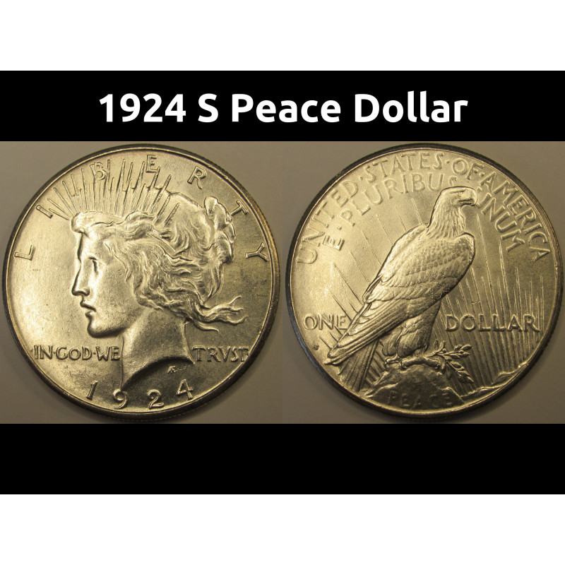 1924 S Peace Dollar - antique San Francisco mintmark silver dollar