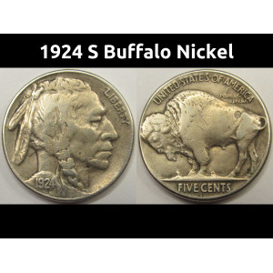 1924 S Buffalo Nickel - antique San Francisco mintmark scarce nickel