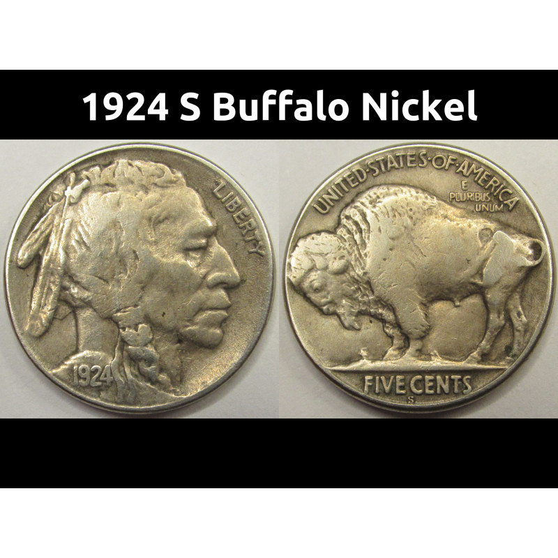 1924 S Buffalo Nickel - antique San Francisco mintmark scarce nickel