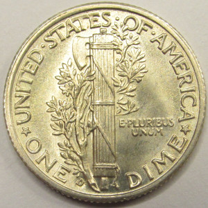 1938 D Mercury Dime - antique uncirculated American silver dime