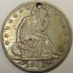 1853 Seated Liberty Half Dollar - antique pre Civil War American silver coin