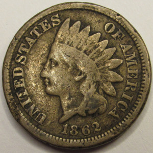 1862 Indian Head Cent - antique Civil War era American cupronickel penny
