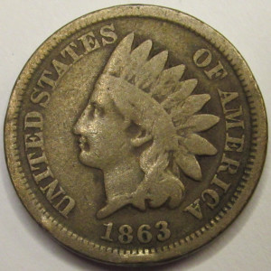 1863 Indian Head Cent - antique Civil War era American cupronickel penny