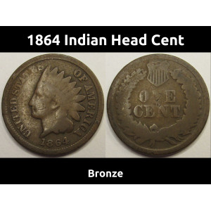 1864 Indian Head Cent - Bronze - antique American Civil War era penny