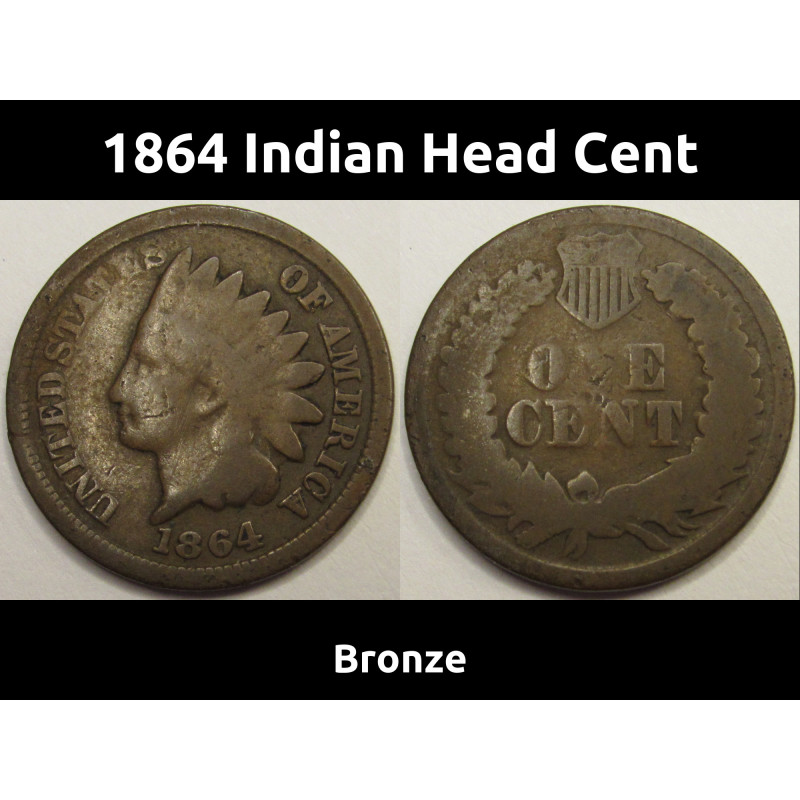 1864 Indian Head Cent - Bronze - antique American Civil War era penny
