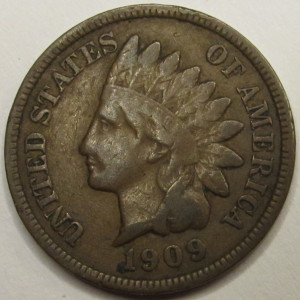 1909 Indian Head Cent - final year of issue American Indian penny