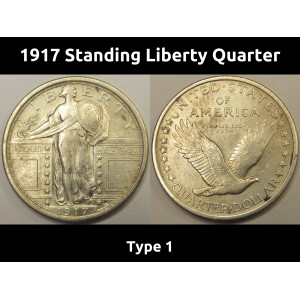 1917 Standing Liberty Quarter - Type 1 - antique classic American silver coin