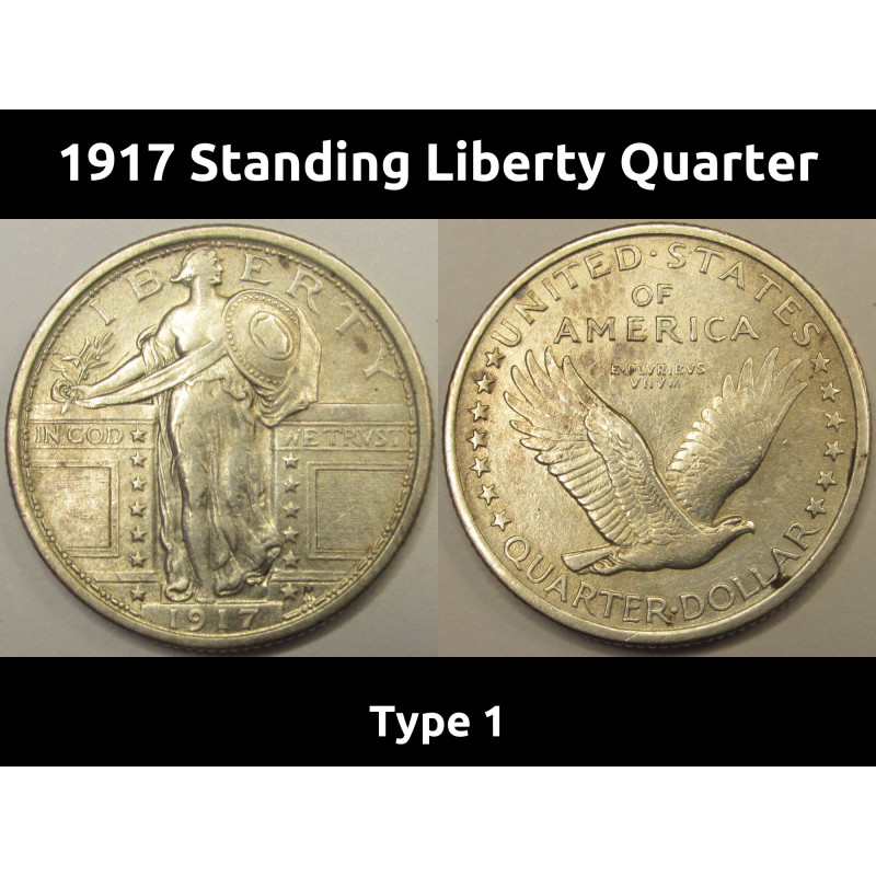 1917 Standing Liberty Quarter - Type 1 - antique classic American silver coin