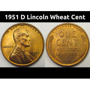 1951 D Lincoln Wheat Cent - antique Denver mintmark uncirculated penny