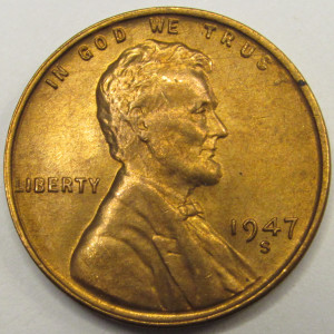 1947 S Lincoln Wheat Cent - antique San Francisco mintmark uncirculated penny