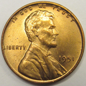 1951 Lincoln Wheat Cent - antique uncirculated American wheat penny
