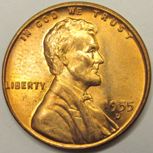 1955 D Lincoln Wheat Cent - uncirculated Denver mintmark American penny