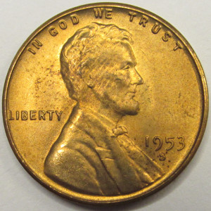 1953 S Lincoln Wheat Cent - uncirculated San Francisco wheat penny