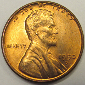 1950 D Lincoln Wheat Cent - antique Denver mintmark uncirculated penny coin