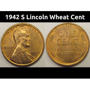 1942 S Lincoln Wheat Cent - antique San Francisco mintmark uncirculated penny