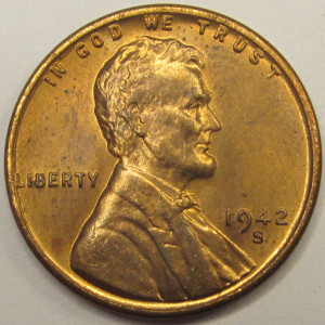 1942 S Lincoln Wheat Cent - antique San Francisco mintmark uncirculated penny