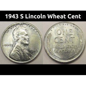 1943 S Lincoln Wheat Cent - antique San Francisco mintmark steel wheat penny