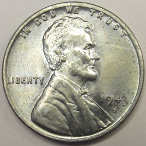 1943 S Lincoln Wheat Cent - antique San Francisco mintmark steel wheat penny
