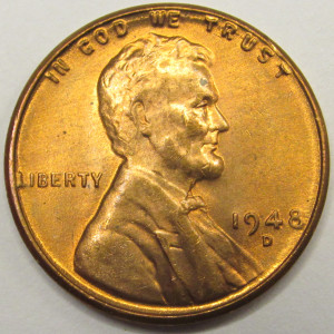 1948 D Lincoln Wheat Cent - antique Denver mintmark uncirculated penny