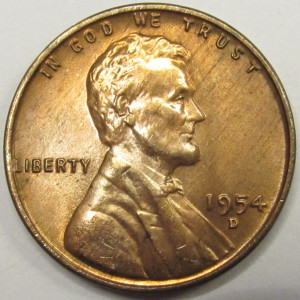 1954 D Lincoln Wheat Cent - antique Denver mintmark uncirculated penny coin