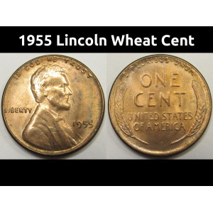 1955 Lincoln Wheat Cent - antique fifties uncirculated wheat penny