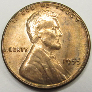 1955 Lincoln Wheat Cent - antique fifties uncirculated wheat penny