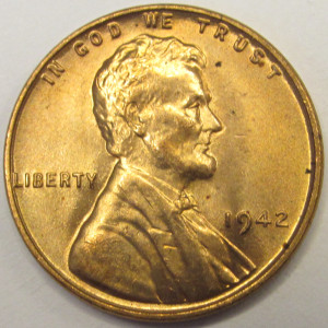 1942 Lincoln Wheat Cent - antique WW2 era uncirculated wheat penny