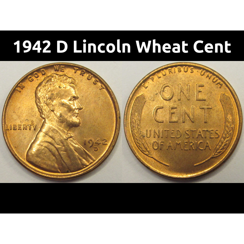 1942 D Lincoln Wheat Cent - antique Denver mintmark uncirculated wheat penny