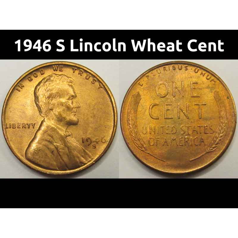 1946 S Lincoln Wheat Cent - antique San Francisco mintmark wheat penny