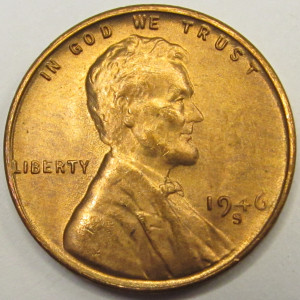 1946 S Lincoln Wheat Cent - antique San Francisco mintmark wheat penny