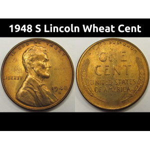 1948 S Lincoln Wheat Cent - antique San Francisco mintmark wheat penny