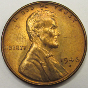 1948 S Lincoln Wheat Cent - antique San Francisco mintmark wheat penny