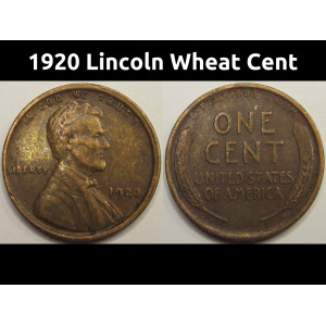1920 Lincoln Wheat Cent - antique roraring twenties American wheat penny