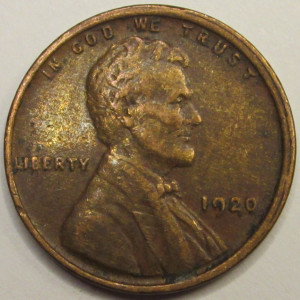 1920 Lincoln Wheat Cent - antique roraring twenties American wheat penny