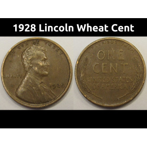 1928 Lincoln Wheat Cent - antique American wheat penny coin