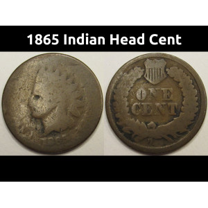 1865 Indian Head Cent - antique Civil War era American penny