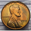 1955 Toned Lincoln Cent - BU / UNC / MS / yellow-orange radial color