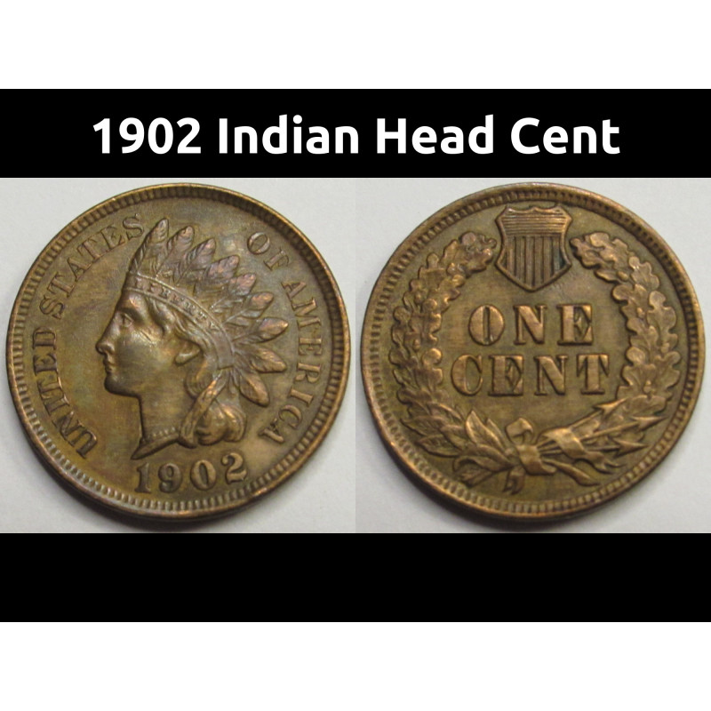 1902 Indian Head Cent - antique better condition detailed American penny