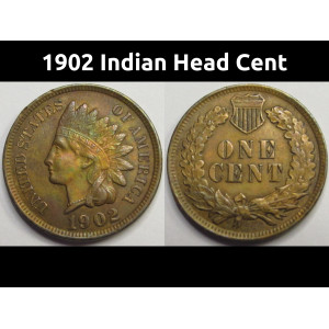 1902 Indian Head Cent - antique American Indian detailed penny