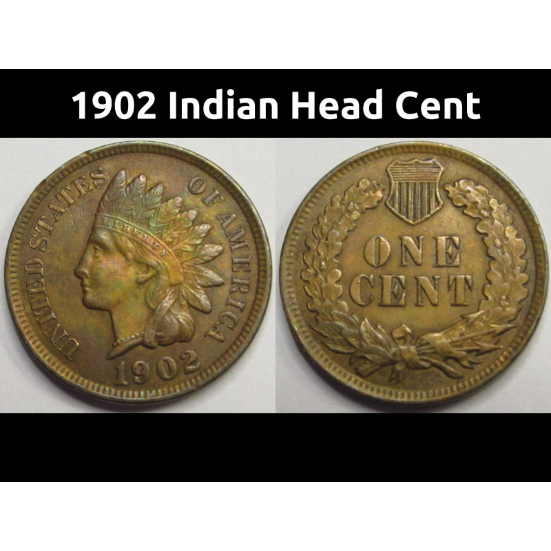1902 Indian Head Cent - antique American Indian detailed penny