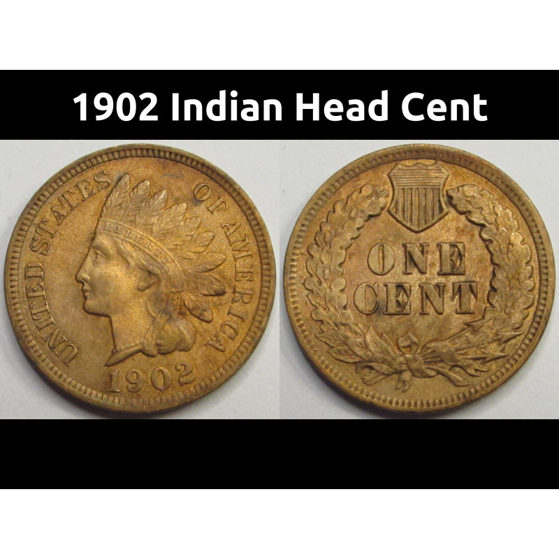 1902 Indian Head Cent - antique American Indian penny