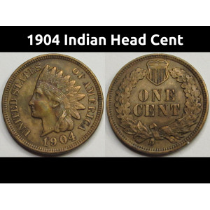 1904 Indian Head Cent - antique American Indian penny coin